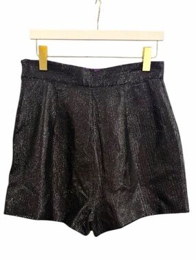Forever 21 Twist Black Sequin High Waist Shorts Purple Leopard Lined Size L Y2K